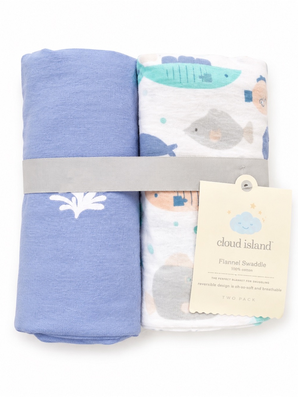 cloud island Blue & White Baby Flannel Blanket Set